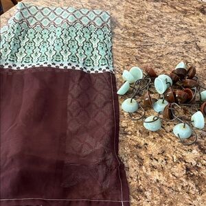 Brown and Mint Patterned Fabric with Beaded Accents